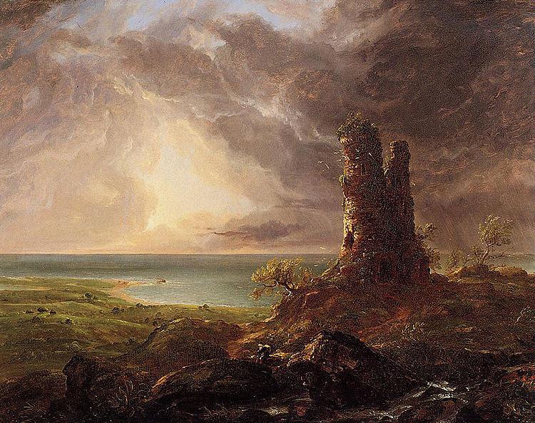 Thomas Cole Romantic Landscape with Ruined Tower Sweden oil painting art